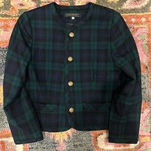 Brooks Brothers Green and Blue Plaid Jacket with Gold Button